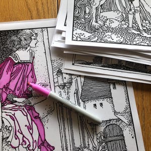 29 Märchen Illustrationen Verzaubertes Schloss PDF Printable Erwachsene Malbuch Seiten von Schlössern, Königinnen, Königen, Prinzessinnen, Prinzen, Tieren