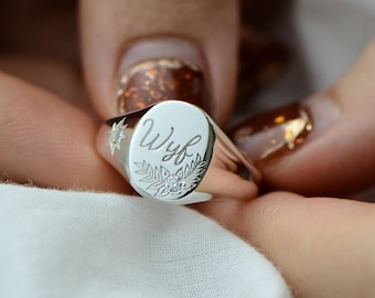 Custom Initial Signet Ring, Hand Etching Ring, Memorial Gift For Her, Personalized Jewelry