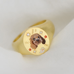 Custom Pet Photo Ring, Dog Face Ring, Cartoon Design, Enamel Ring, Personalized Jewelry, Dog Keepsake, Gift For Her Pet Loss