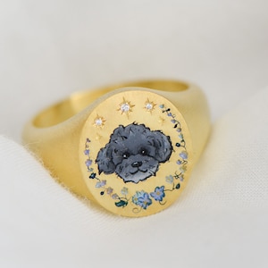Custom Enamel Ring, Dog Photo Ring, Cartoon Design, Personalized Jewelry, Dog Keepsake, Gift For Pet Loss
