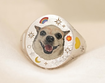 Custom Dog Enamel Jewelry, Pet Tribute, Dog Gift For Her, Hand Painted Ring, Personalized Gift