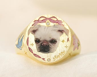 Custom Dog Portrait Ring, Pet Enamel Ring, Hand Painted Jewelry, Pet Memorial, Birthday Gift
