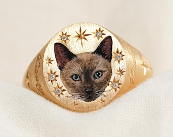 Custom Cat Enamel Ring, Pet Portrait Ring, Cat Memorial Gift, Handmade Jewelry, Pet Tribute