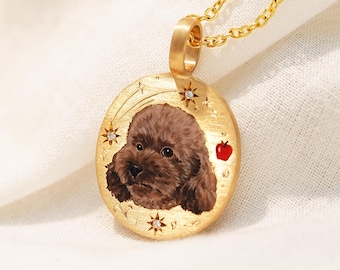 Custom Dog Portrait Necklace, Pet Enamel Jewelry, Pet Memorial Gift, Dog Jewelry, Christmas Gift