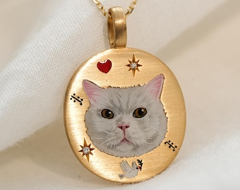 Custom Cat Face Necklace, Pet Enamel Necklace, Handmade Jewelry, Pet Loss Memorial