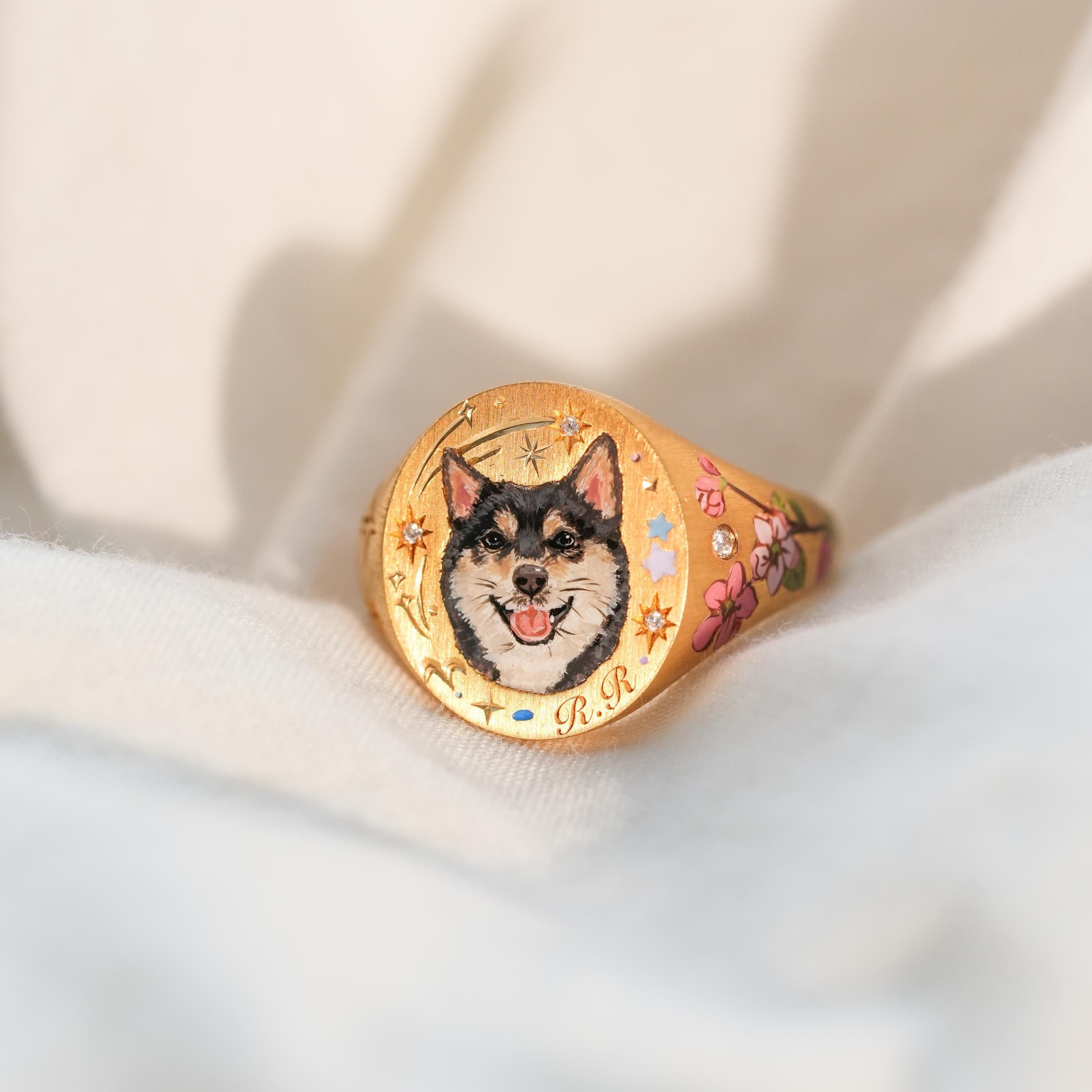 Custom Dog Memorial Ring, Pet Keepsake Ring, Enamel Ring, Handmade Jewelry, Cat Keepsake, Pet Memorial, Personalized Gift For Pet Lover