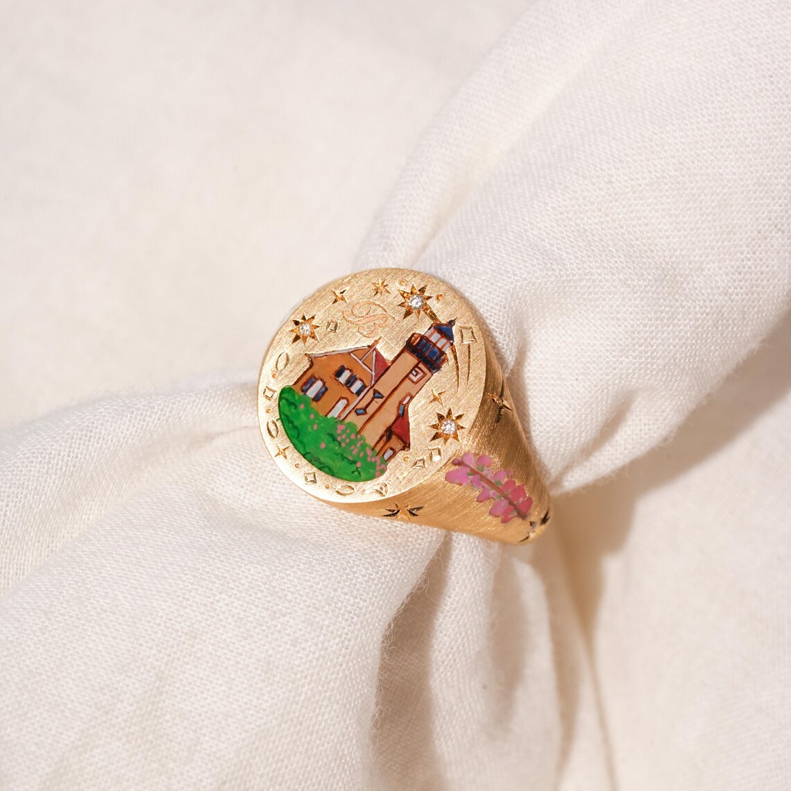Custom Castle Enamel Ring, Picture Ring, Hand Painted Ring, Memorial ...
