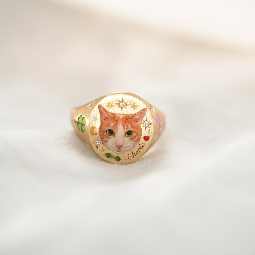 Custom Cat Enamel Ring, Cat Memorial Ring, Personalized Jewelry ...
