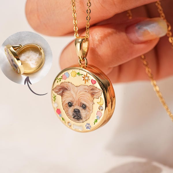 Custom Pet Hair  Necklace, Pet Fur Keepsake, Vintage Pet Locket Necklace, Enamel Jewelry, Pet Hair Memorial, Personalized Gift For Pet Lover