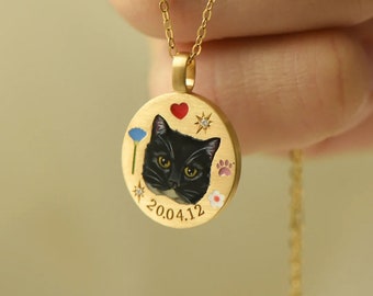 Custom Cat Charm Necklace, Pet Enamel Jewelry, Birthday Gift, Pet Memorial Gift, Gift For Pet Loss