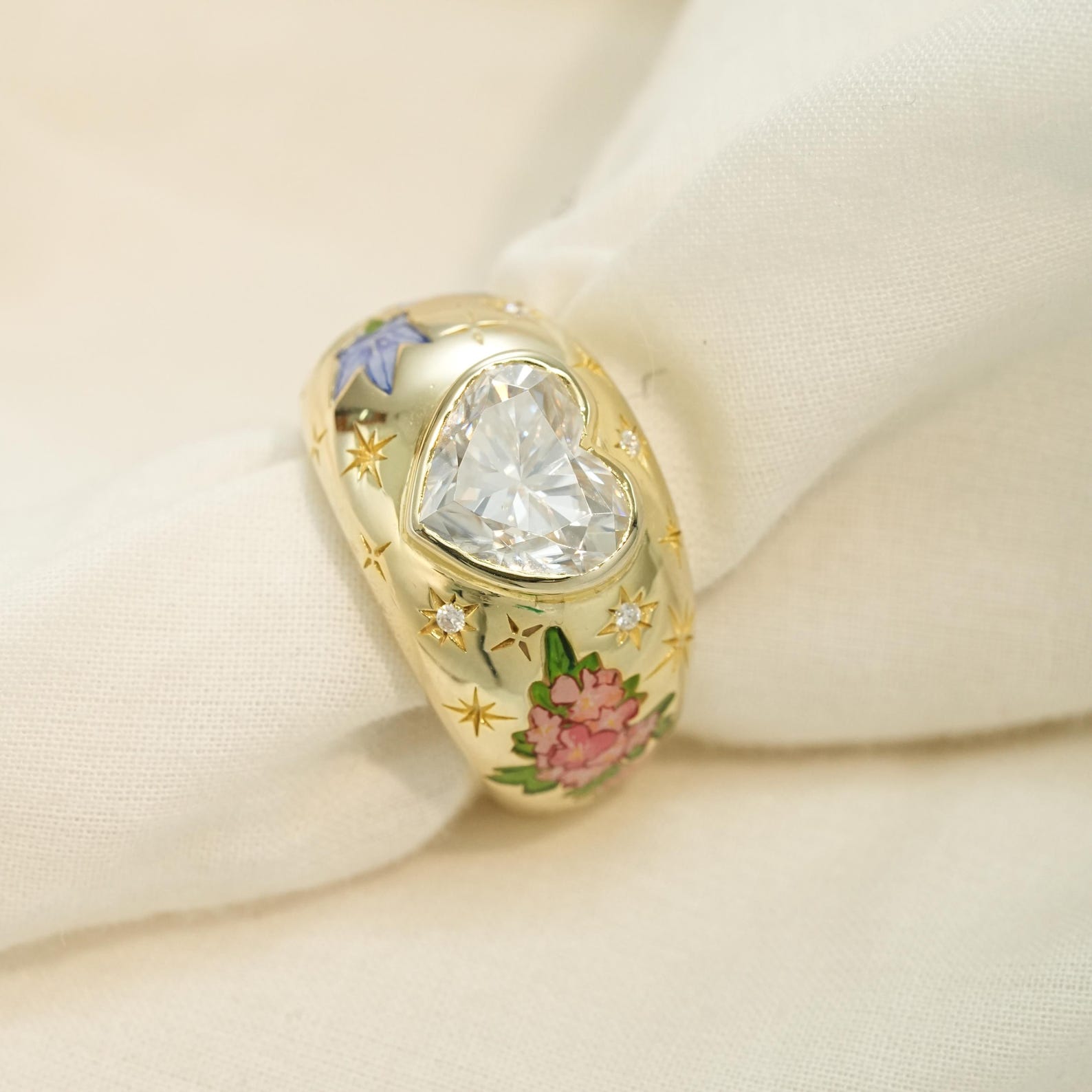 Custom Birth Flower Ring, Flower Enamel Ring, Hand Painted Jewelry For ...