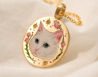 Custom Cat Portrait Necklace, Pet Enamel Necklace, Cat Keepsake, Handmade Gifts For Her, Pet Loss , Birthday Gift
