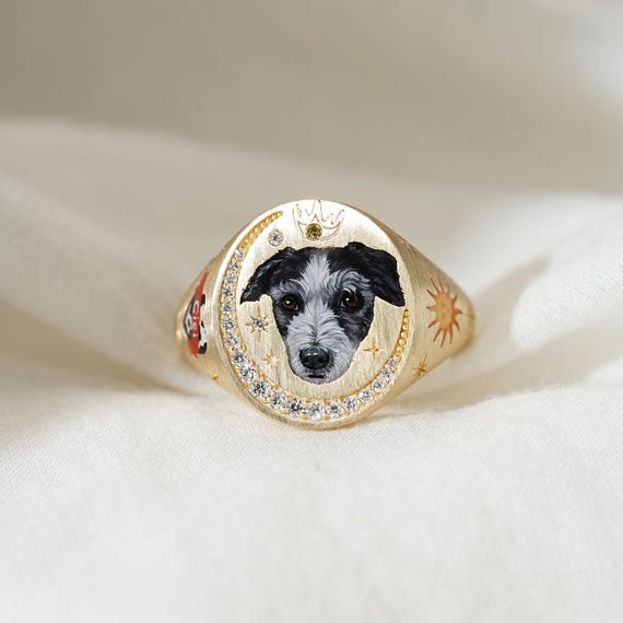 Custom Dog Enamel Ring, Dog Memorial, Pet Tribute, Personalized Jewelry, Birthday Gift