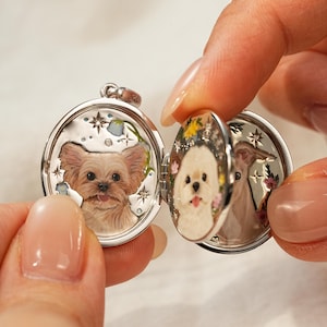 Multiple Pet Photo Necklace, Vintage Locket Necklace, Pet Enamel Jewelry, Pet Keepsake, Dog Memorial, Personalized Gift For Pet Lover