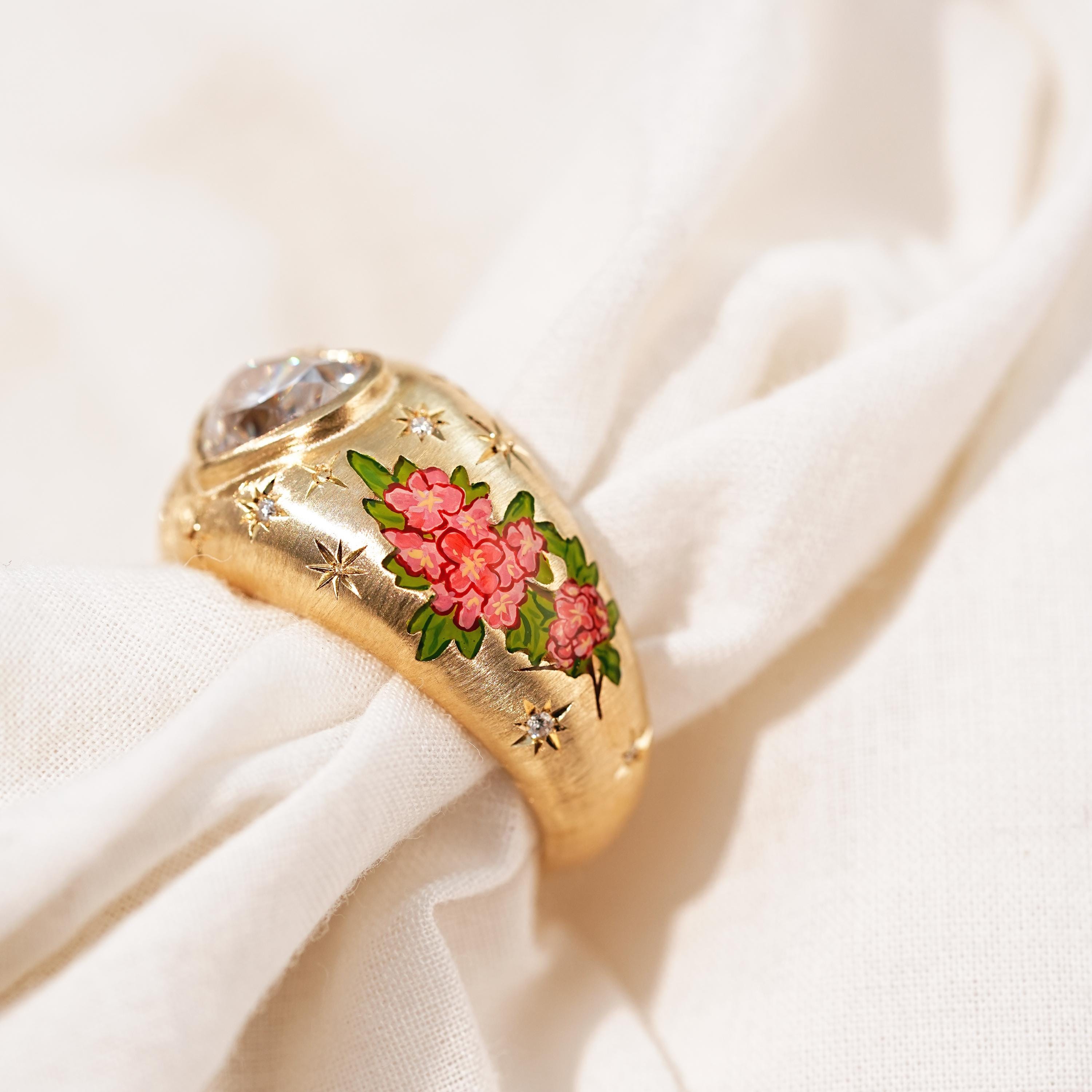 Custom Birth Flower Ring, Flower Enamel Ring, Vintage Heart Rings for ...