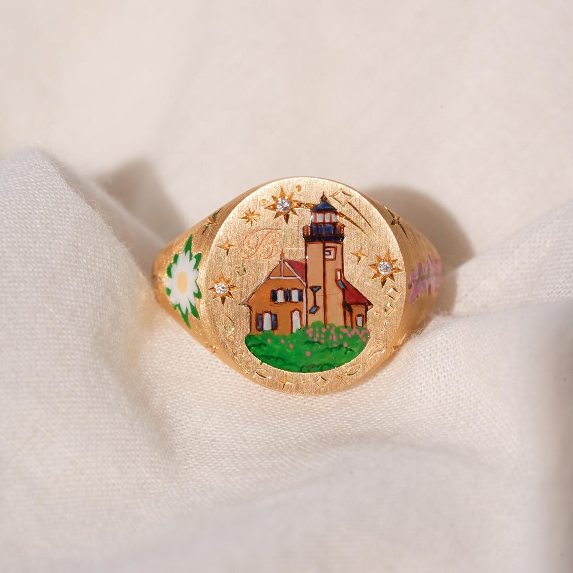 Custom Castle Enamel Ring, Picture Ring, Hand Painted Ring, Memorial ...