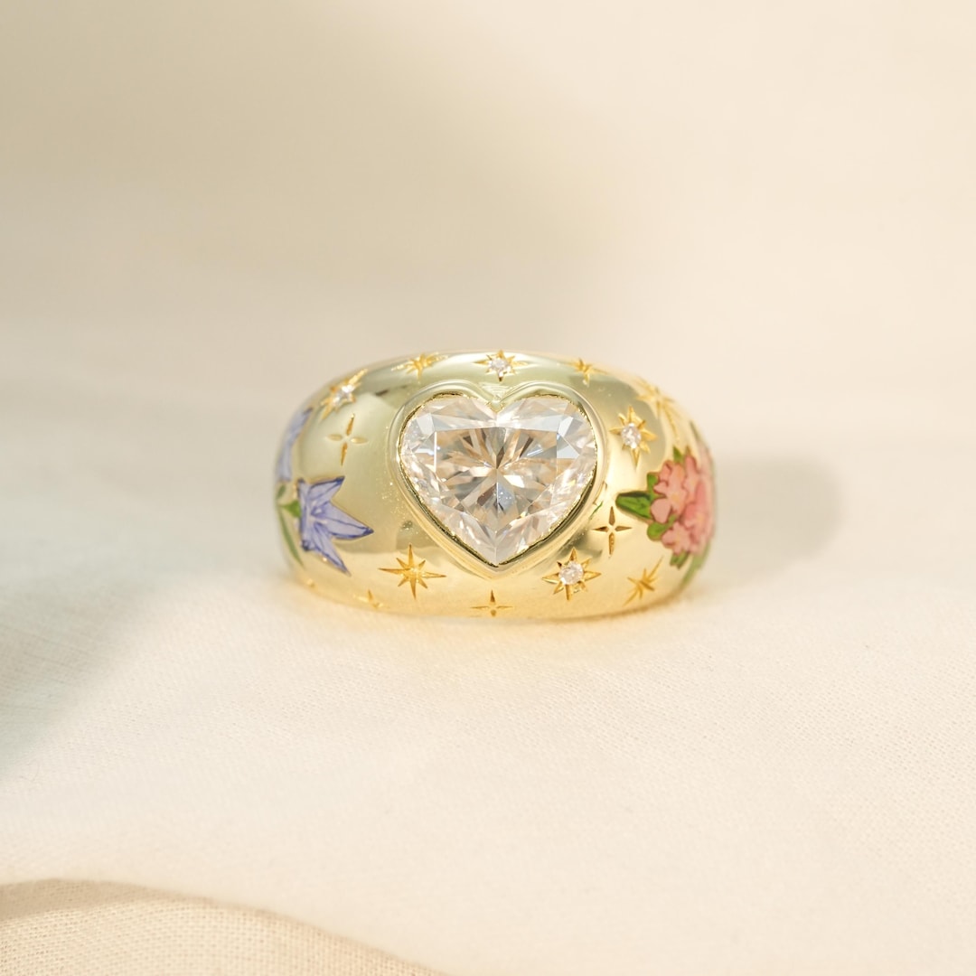 Custom Birth Flower Ring, Flower Enamel Ring, Hand Painted Jewelry For ...