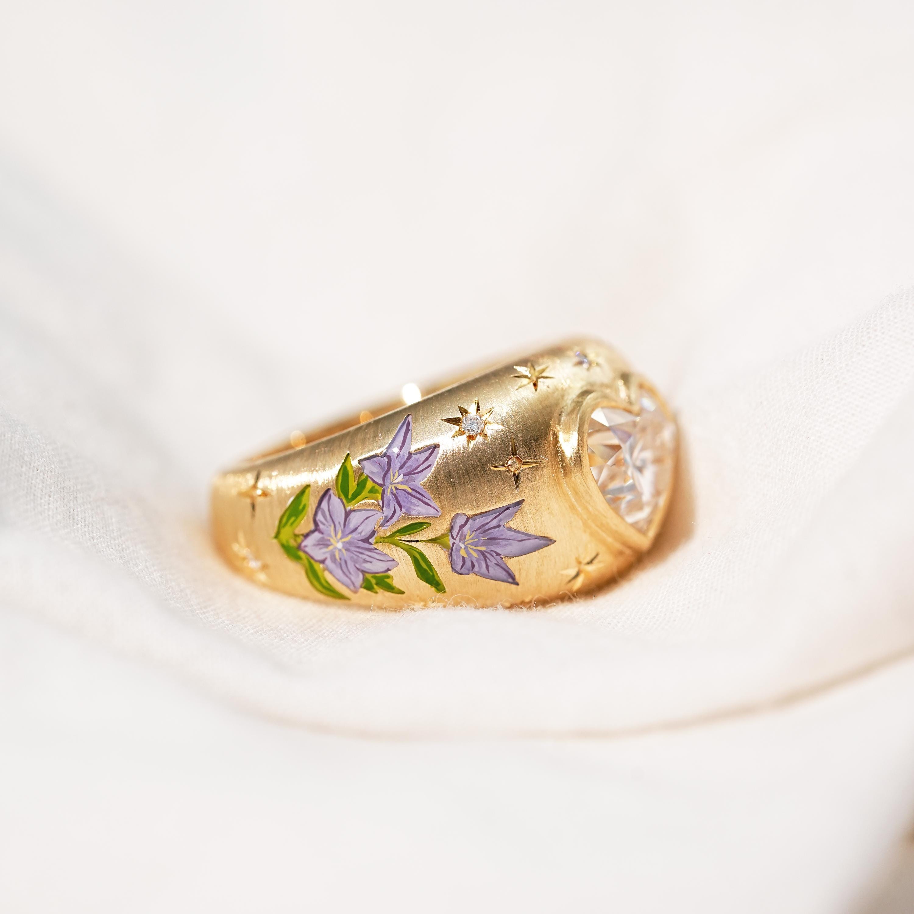Custom Birth Flower Ring, Flower Enamel Ring, Vintage Heart Rings for ...