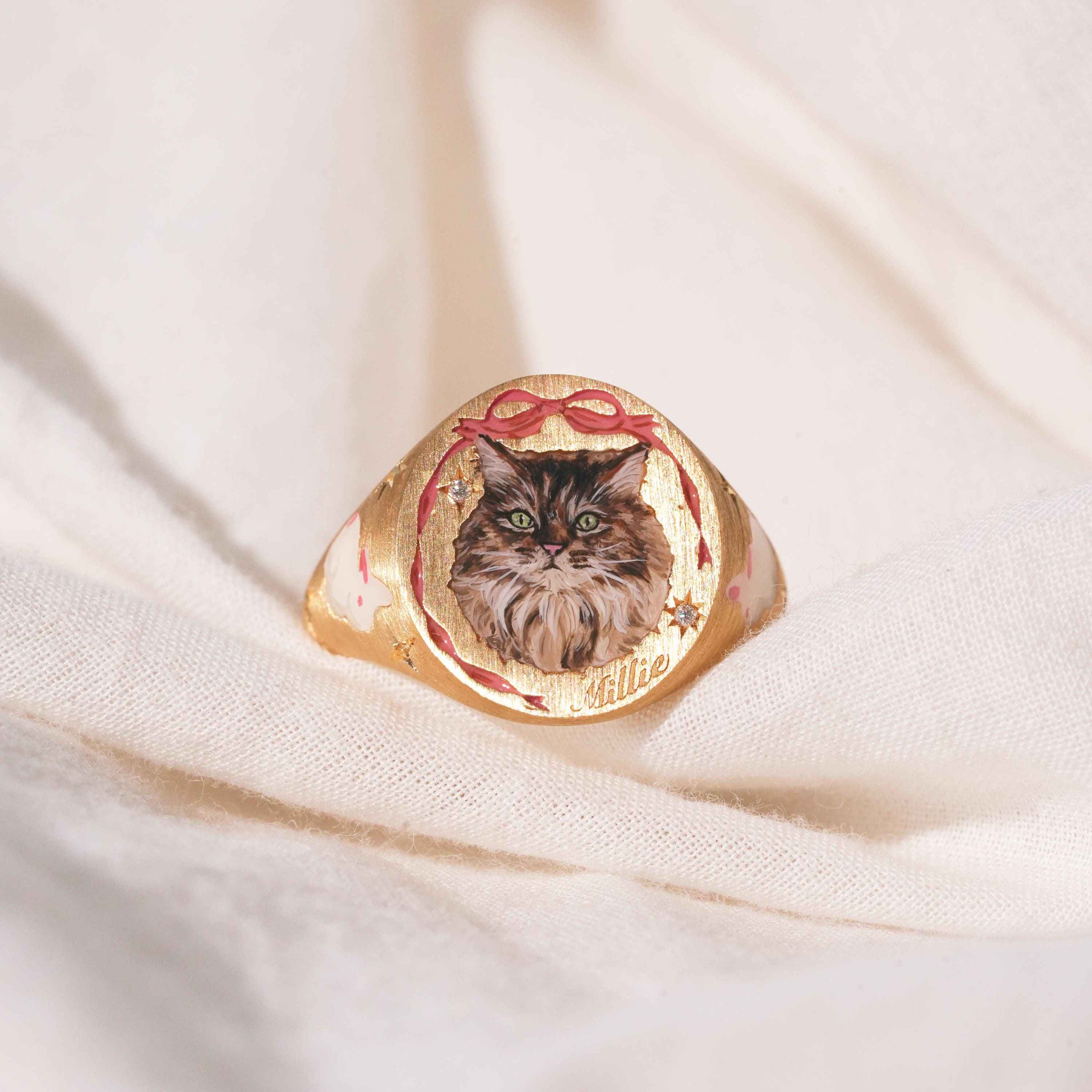 Custom Cat Portrait Enamel Ring, Pet Memorial Ring, Hand Painting Jewelry, Pet Memorial, Dog Memorial, Personalized Gift, Christmas Gift