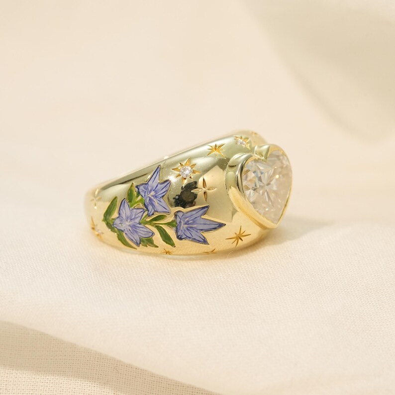 Custom Birth Flower Ring, Flower Enamel Ring, Hand Painted Jewelry For ...