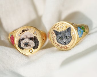Custom Pet Enamel Ring, Pet Memorial Ring, Hand Painting Jewelry, Dog Keepsake, Personalized Gift For Her, Pet Loss, Christmas Gift