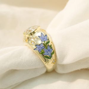 Custom Birth Flower Ring, Flower Enamel Ring, Hand Painted Jewelry For ...