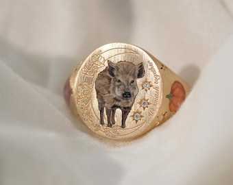 Custom Wild Boar Ring, Pet Memorial Ring, Enamel Jewelry, Pet Keepsake, Hand Painting Jewelry, Personalized Gift, Christmas Gift.