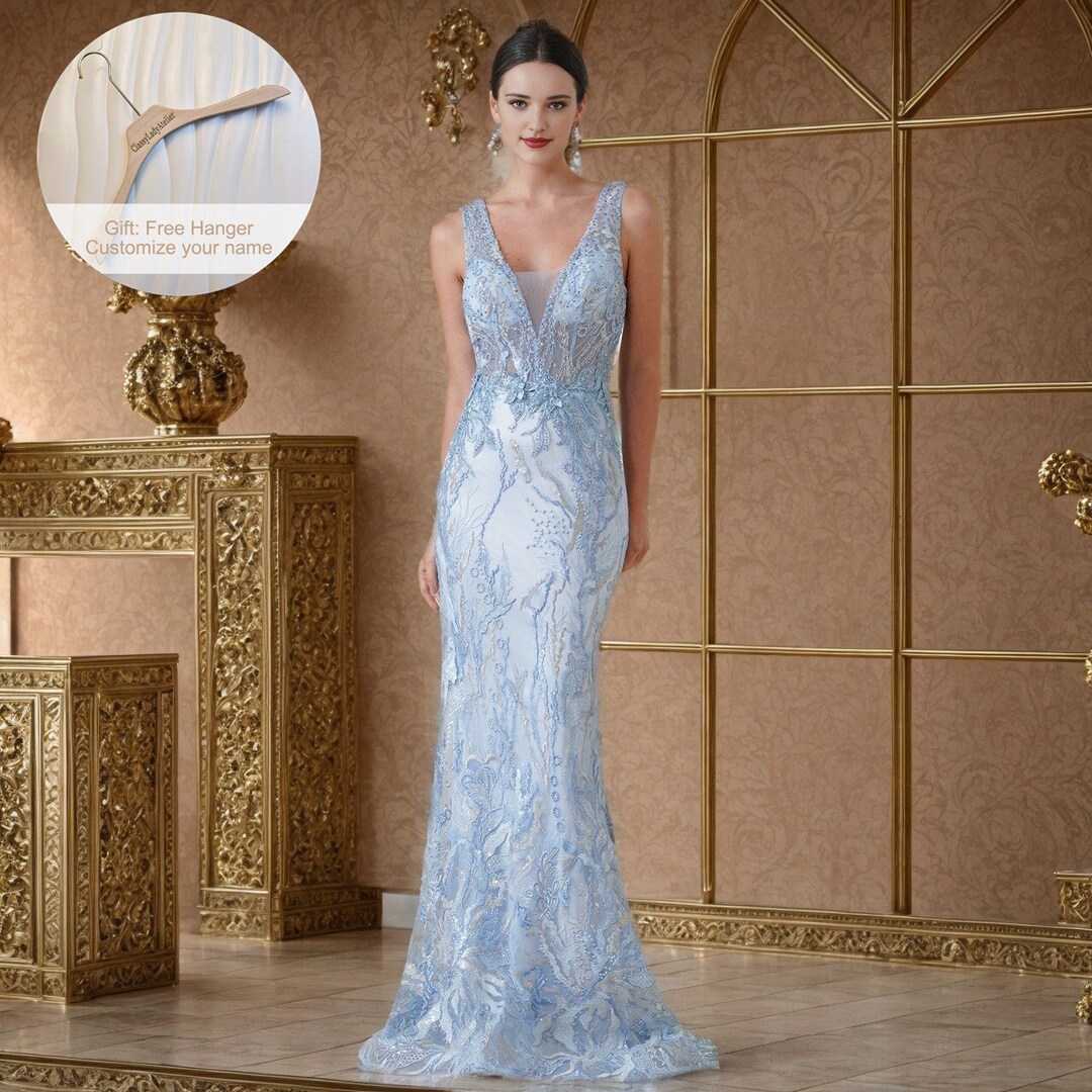 Sky Blue Thread Work Luxury Embroidery Dress 3 Piece