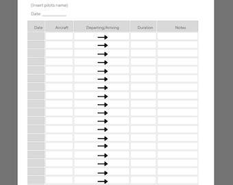 Printable Aircraft Flight Log | Aviation Recordkeeping (PDF) - Etsy