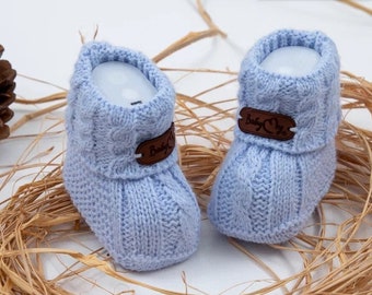 Hand-knitted wool baby booties