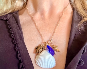 Personalized Nature and Ocean Charm Necklace: Beach Glass Personalized Jewelry