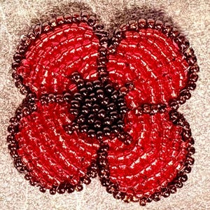 Handmade Beaded Poppy | Floral Brooch | Remberance day Veteran pin| Native First Nations Beaded Poppy pin brooch | Forever Poppy Pin | Gift