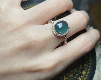 Navy Blue Natural Jade Jadeite rings, Luxury Vintage Gemstone ring