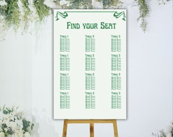Spring Green Art Nouveau Wedding Seating Chart Digital Template