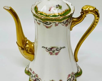 Antieke Limoges Frankrijk jaren 1920 chocoladepot, koffiepot, theepot zwaar helder goud