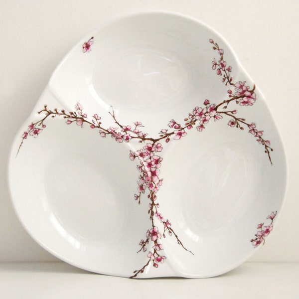 Triple Appetizer Serving  Platter - Cherry Blossoms Collection - made to order