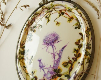 Floral Portrait 01 - Purple Thistles - Framed Ceramic Original Painting