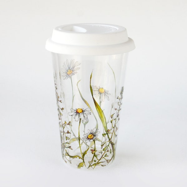 Glass Travel Mug | Shepherd's Purse and Chamomile - Botanical Collection | Ready to Ship