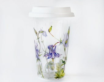 Glass Travel Mug | Columbine - Botanical Collection | Made to order