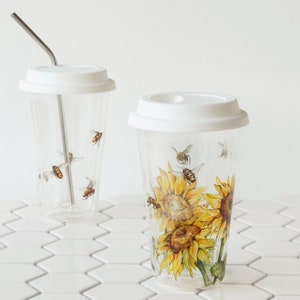 Custom Botanical Painting on Glass Eco Friendly Travel Mug image 4