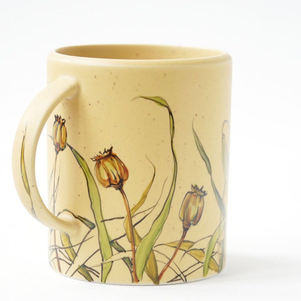 ready to ship - mug- Grass Fields and Poppy buds