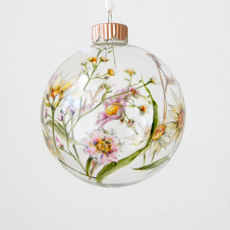 Large Glass Christmas Ornament Wild Flowers image 2