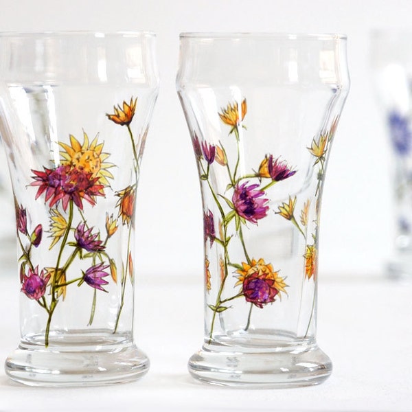 Ready to Ship - Set of 4 Mini Beer Glasses - Wild Flowers Bouquet