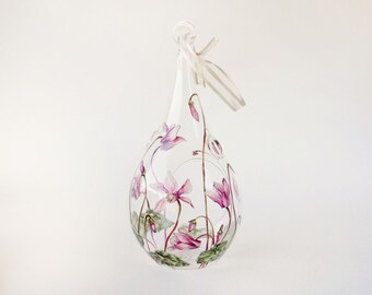 Hand Painted Large Glass Terrarium - Pink Cyclamen