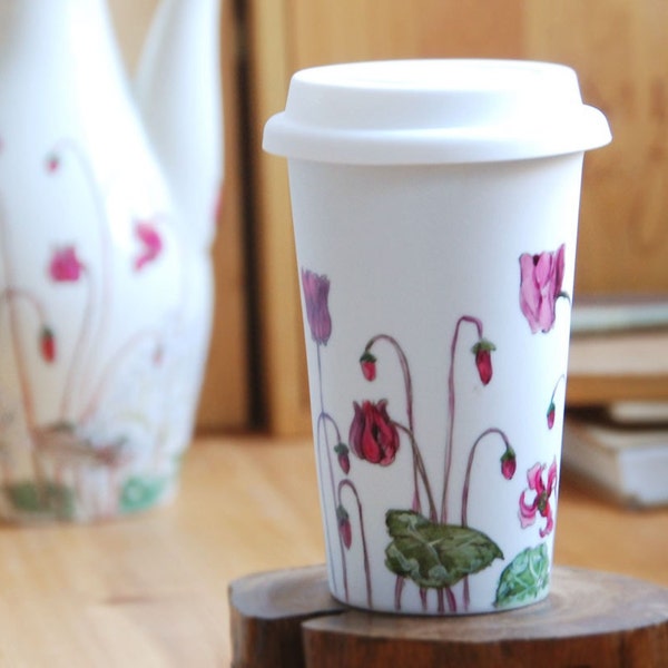 eco-friendly painted coffee cup - Cyclamen