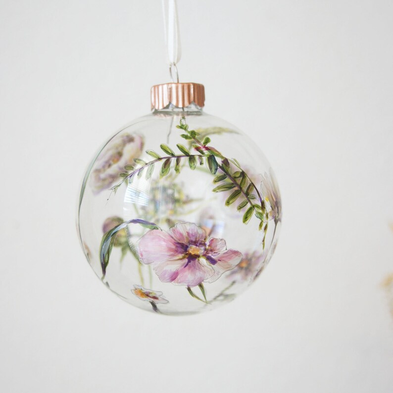 Large Glass Christmas Ornament Wild Flowers image 4