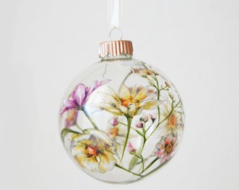 Large Glass Christmas Ornament - Wild Flowers