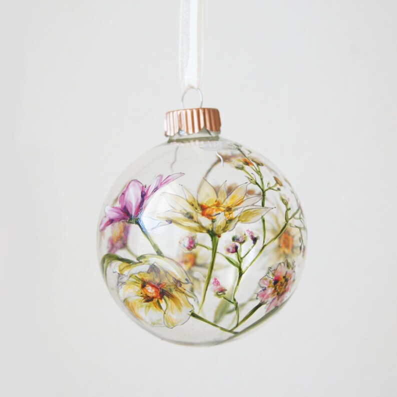 Large Glass Christmas Ornament Wild Flowers image 1