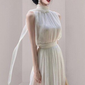 Summer New Silky Fairy Skirt White Minority Design Chic Chiffon Dress Ladies Casual Korean Elegant Evening Party Dress