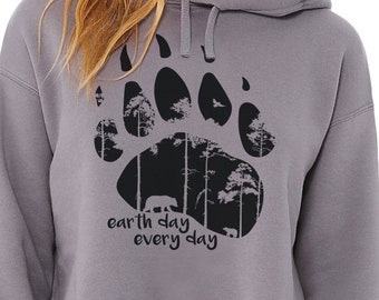 Earth Day Every Day Bear Paw Women's Crop Fleece Hoodie, Nature Hoody